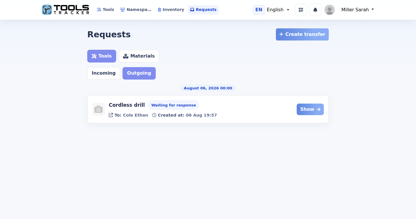 Richieste utensili in uscita in Tools Tracker